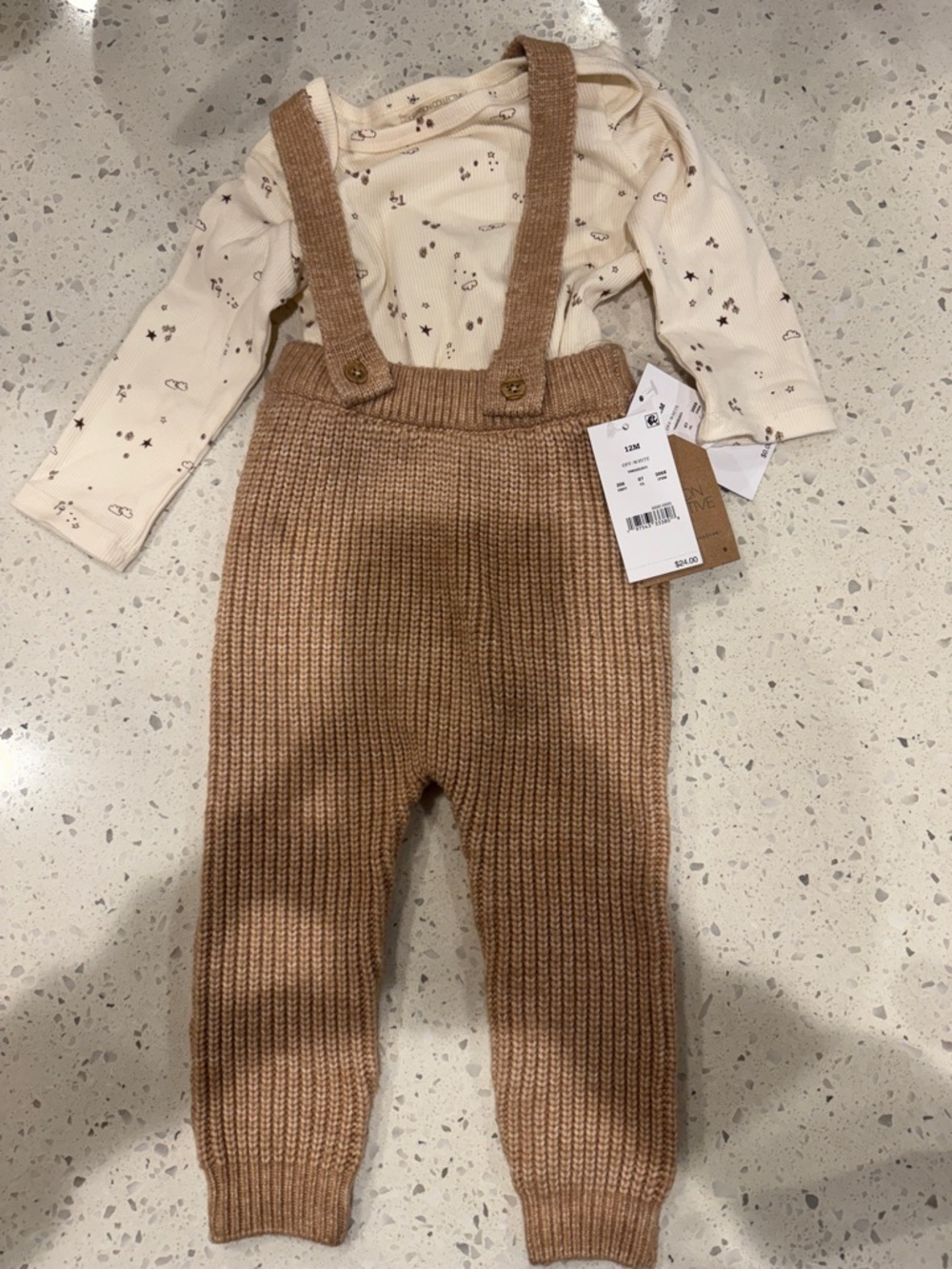 Cozy Knit Suspender Overalls for Kids in Camel